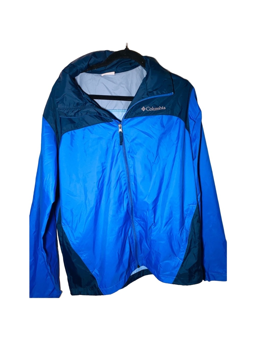 Columbia Men’s Blue Windbreaker Light Weight Hooded Rain Jacket Mesh Pockets, M